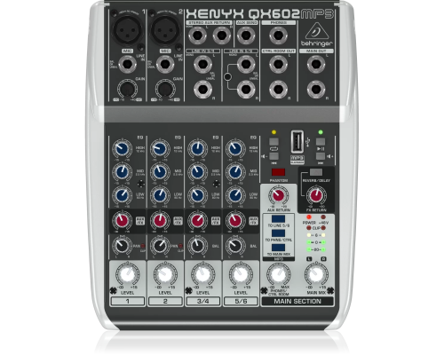 Behringer QX602MP3 6-канальный аналоговый микшер, MP3-плеер